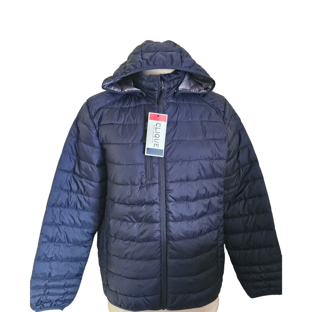 Clique Puffer Jacket Hooded Navy Blue Full Zip Insulated Winter Warm Women XL TG